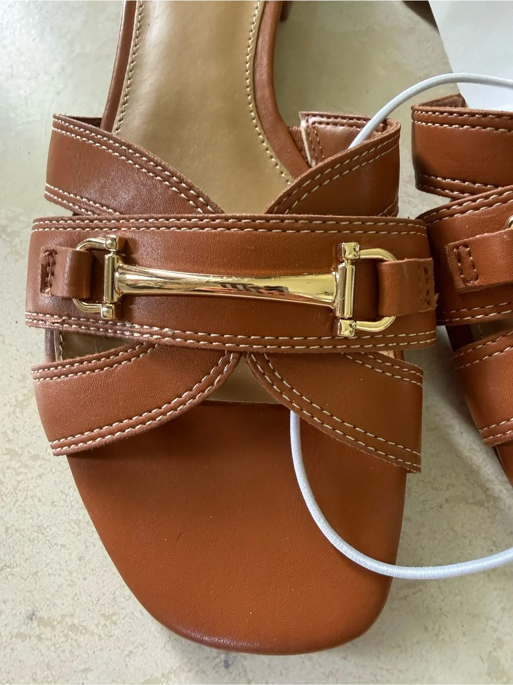 J. Crew Cognac Leather Slide Sandals with Gold Hardware